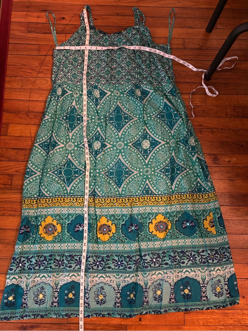 Oso Casuals Women’s Teal Patterned With Beautiful Bead Work Maxi Dress